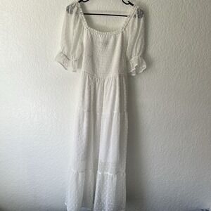 Merokeety Medium Dress Midi Tiered Fairy Cottagecore Romantic Peasant Coquette